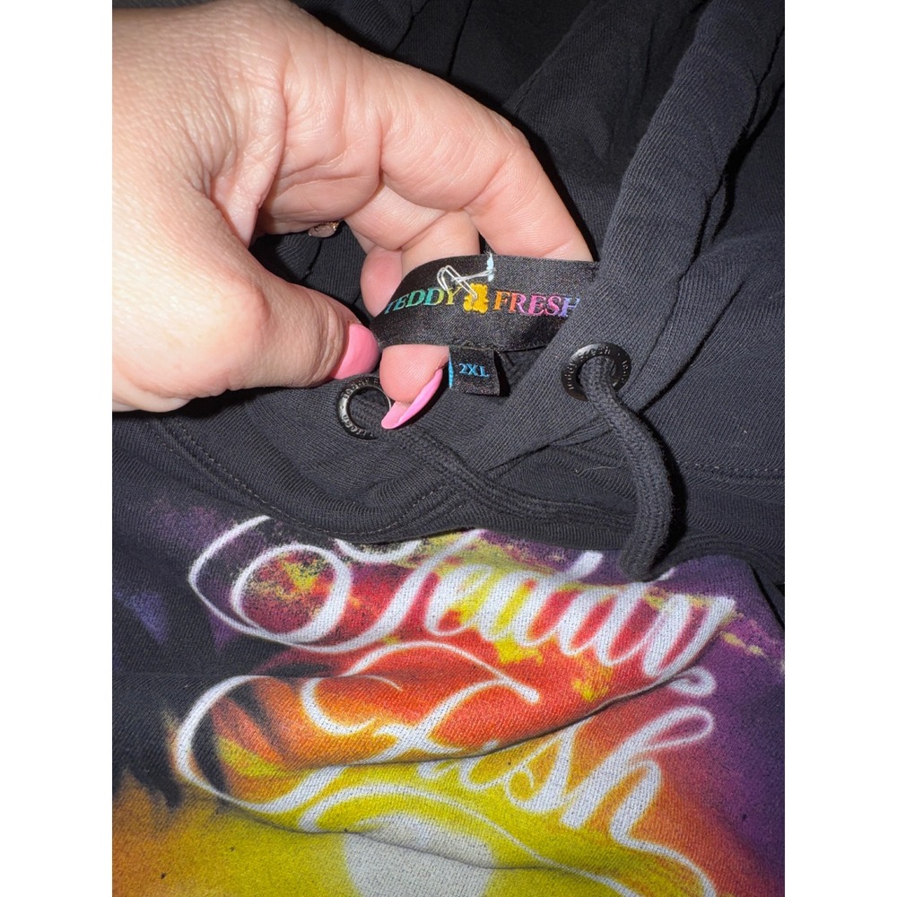 RARE 
Teddy Fresh Black Dolphin Sunset Hoodie Mens 2XL Streetwear Pullover - Picture 3 of 3